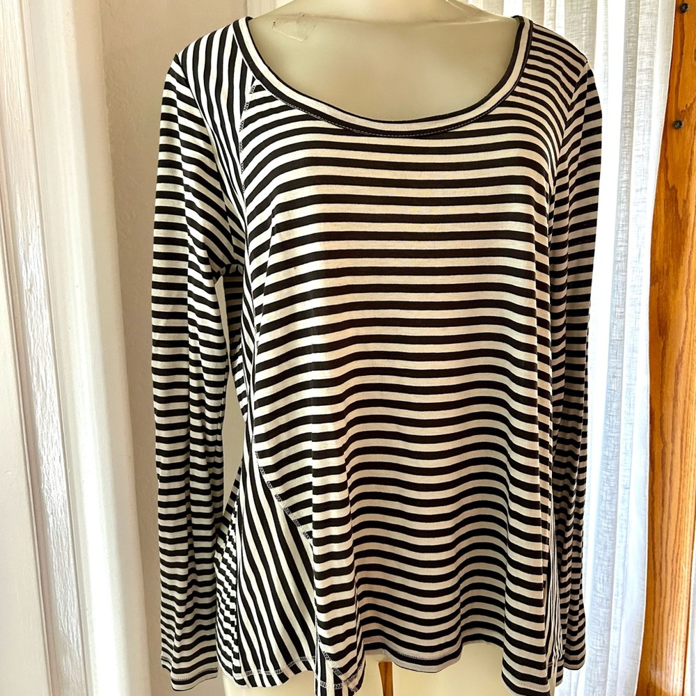 Aiko Black and White Striped Long Sleeve Top